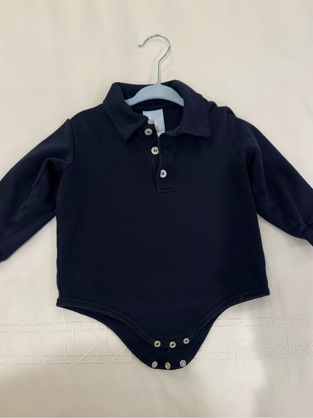 bella bliss Navy Polo-Style Long-Sleeve One-Piece Bodysuit